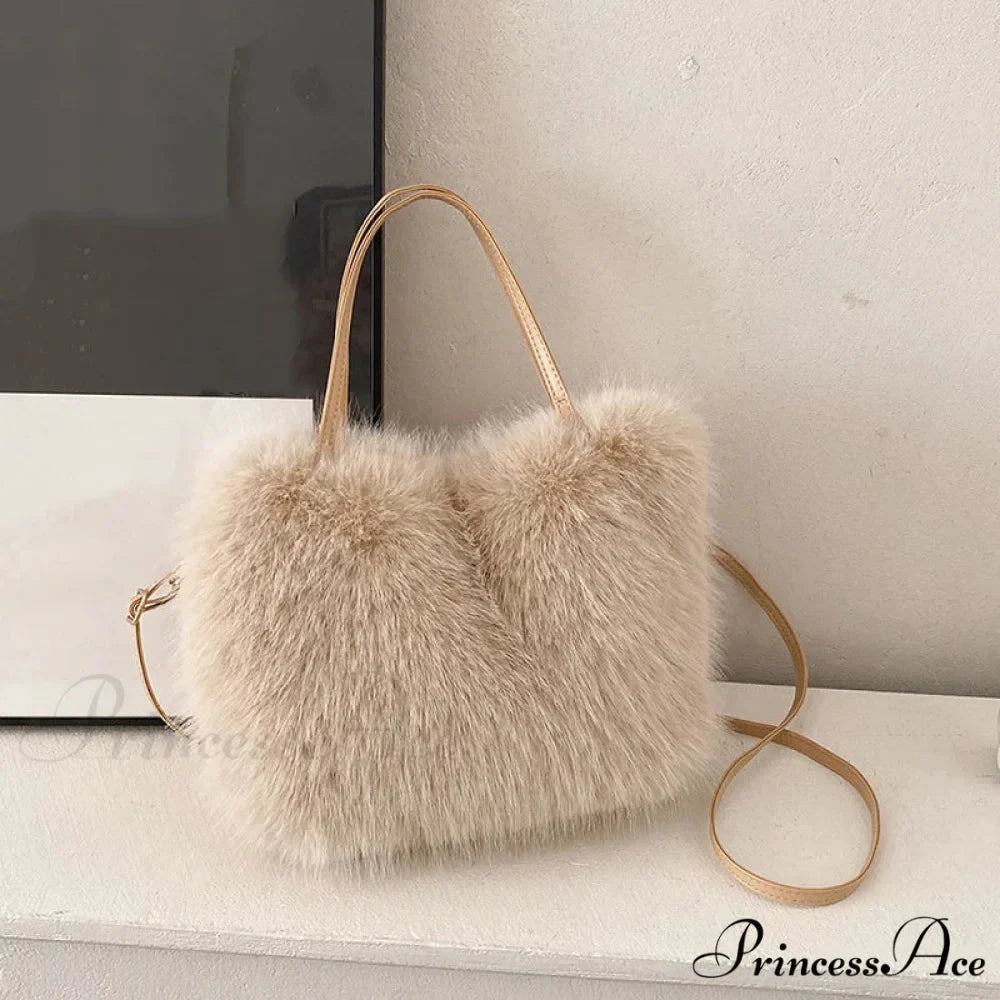 Synthetic Fur Soft Bucket Tote Winter Crossbody Shoulder Purse