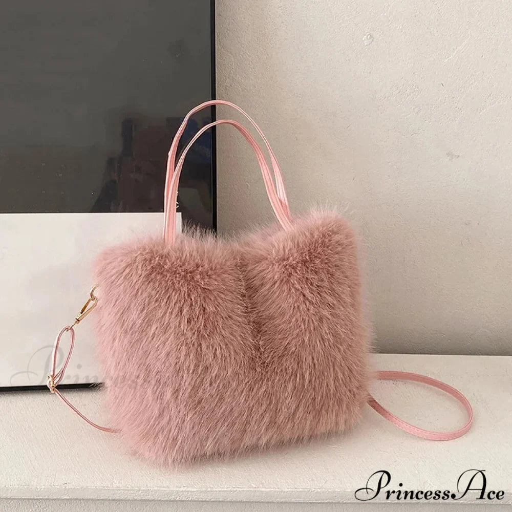 Synthetic Fur Soft Bucket Tote Winter Crossbody Shoulder Purse