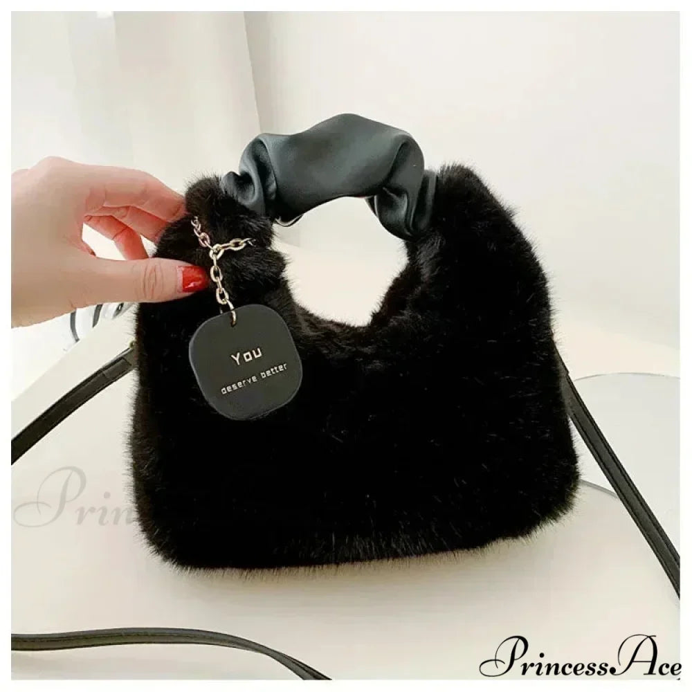 Synthetic Fur Soft Gathered Handle Crossbody Purse