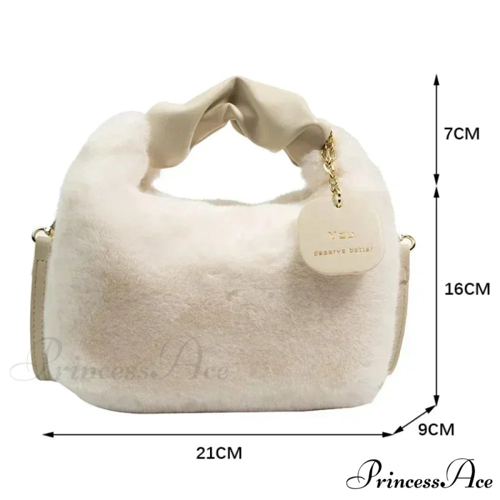 Synthetic Fur Soft Gathered Handle Crossbody Purse