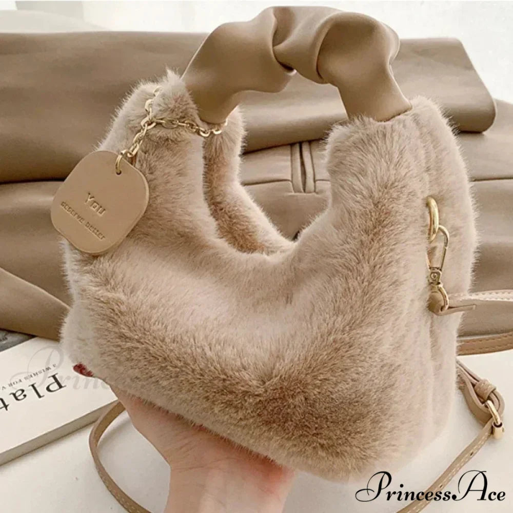 Synthetic Fur Soft Gathered Handle Crossbody Purse