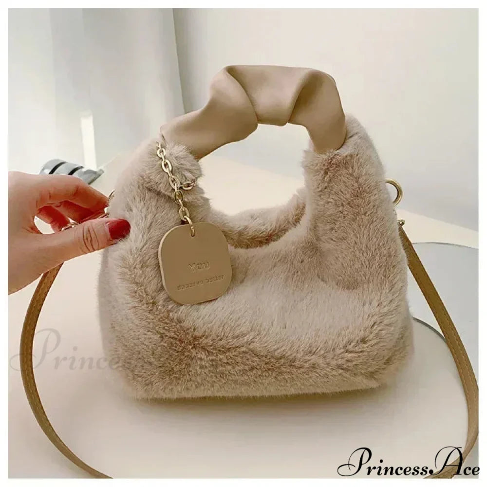 Synthetic Fur Soft Gathered Handle Crossbody Purse