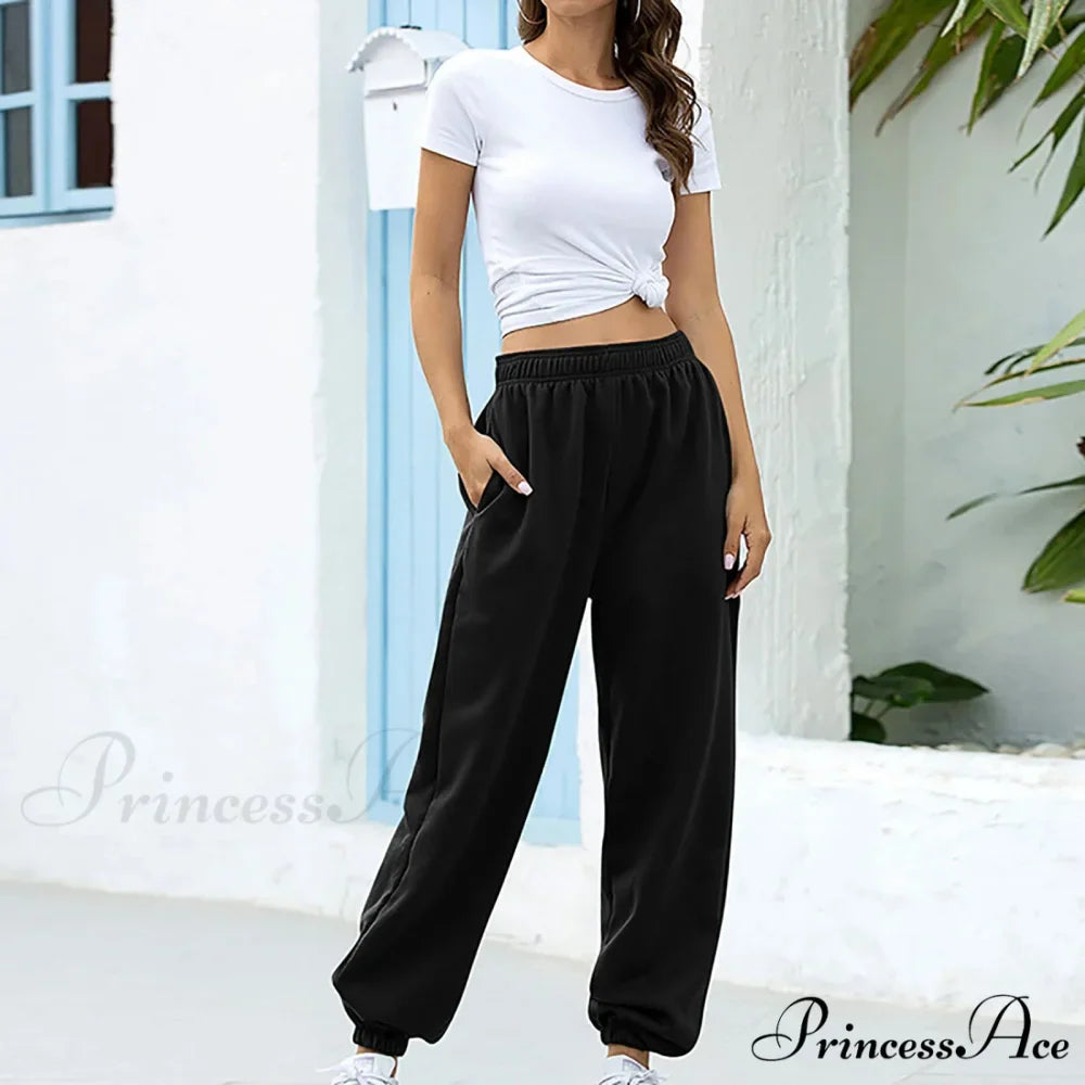 Synthetic High Waist Casual Trousers