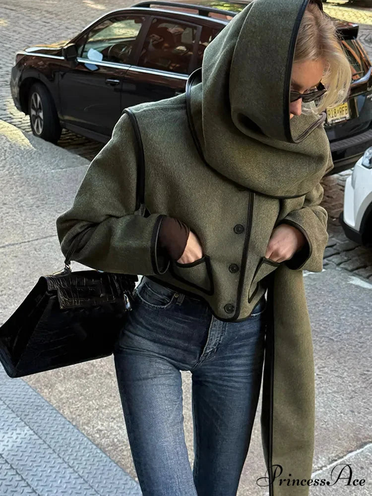 Synthetic Leather Border Tweed Short Coat