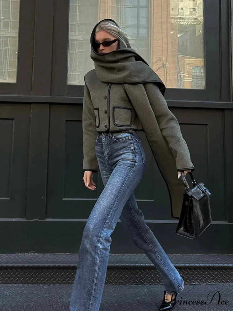 Synthetic Leather Border Tweed Short Coat