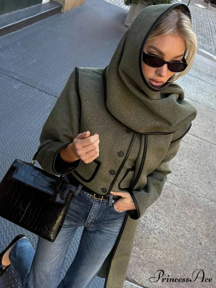 Synthetic Leather Border Tweed Short Coat