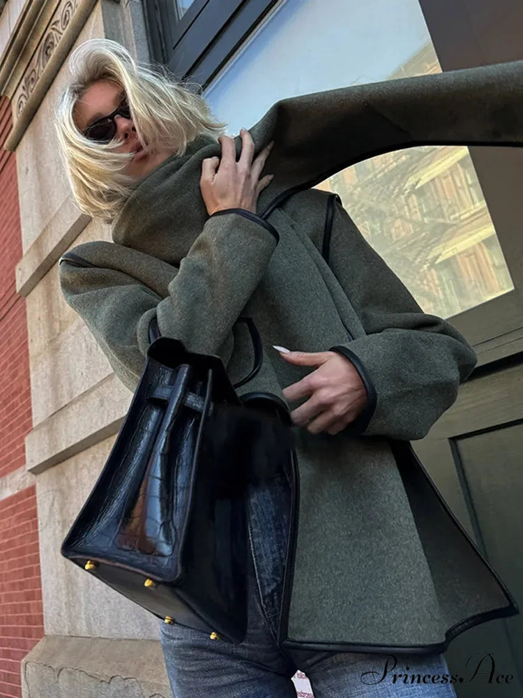 Synthetic Leather Border Tweed Short Coat