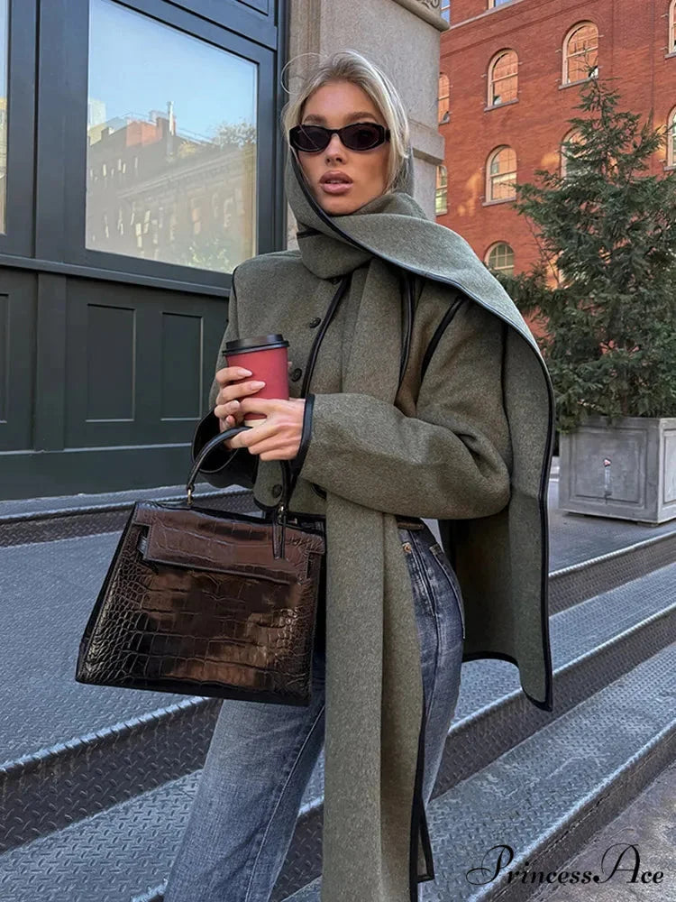 Synthetic Leather Border Tweed Short Coat