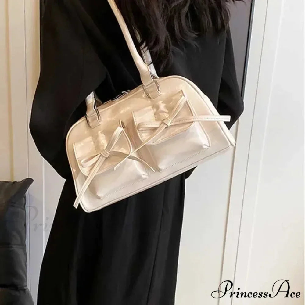 Synthetic Leather Bow Shoulder Purse