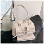 Synthetic Leather Bow Shoulder Purse
