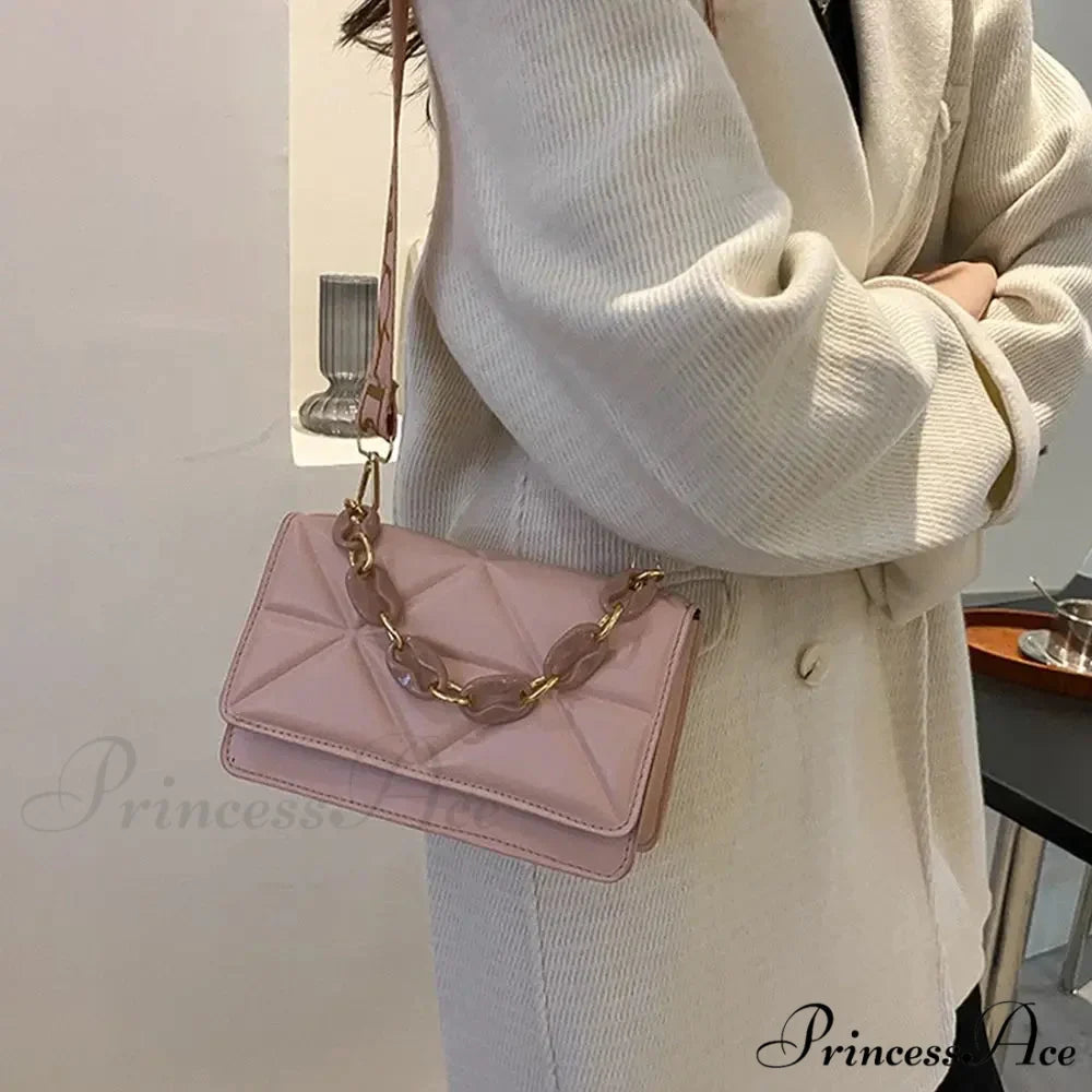 Synthetic Leather Metallic Chain Crossbody Purse