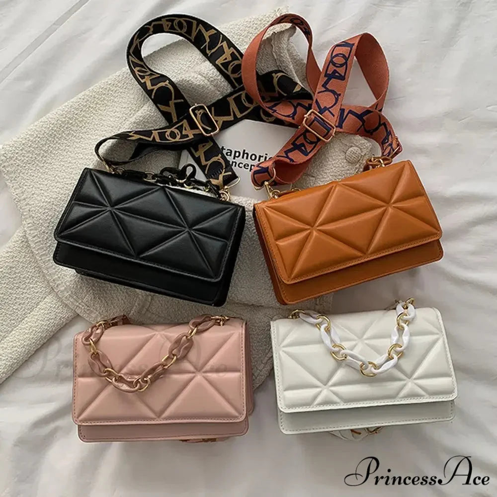 Synthetic Leather Metallic Chain Crossbody Purse