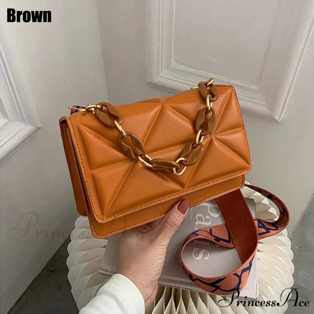 Synthetic Leather Metallic Chain Crossbody Purse