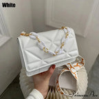 Synthetic Leather Metallic Chain Crossbody Purse