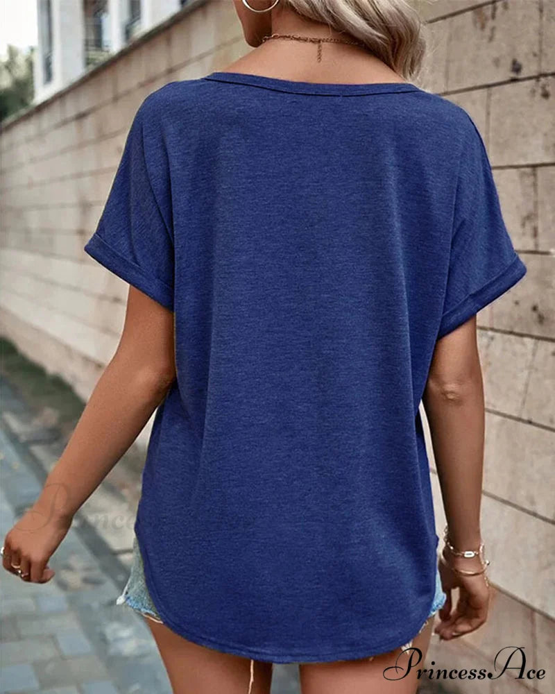 T-shirt Out Hollow - V-neck Brief Sleeves