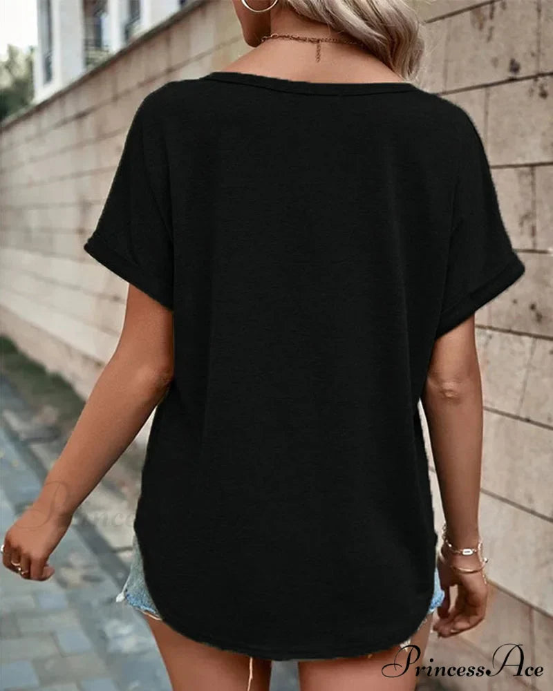 T-shirt Out Hollow - V-neck Brief Sleeves