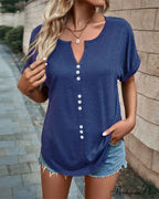 T-shirt Out Hollow - V-neck Brief Sleeves