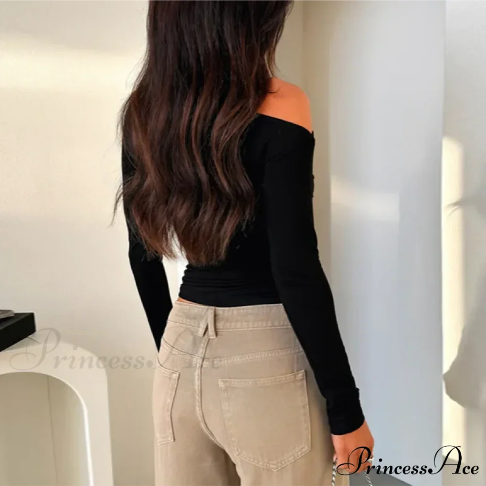 Tailored Style Informal Bateau Neck Off Shoulder Trim Crop Knit Top