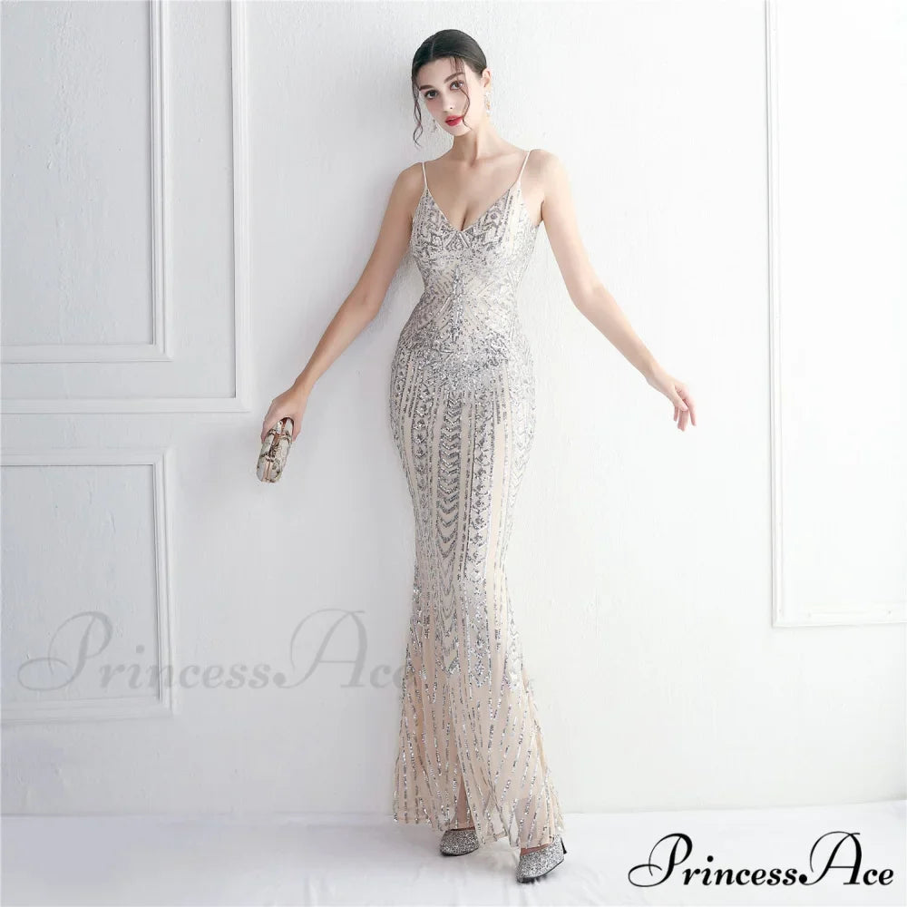 Taisia Formal Stylish Sequin Scroll Dress