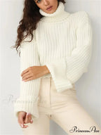 Tall Collar  Ribbed  Shortened Sweater