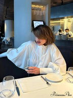 Tall Collar Tuck Puff Sleeve Ivory Blouse