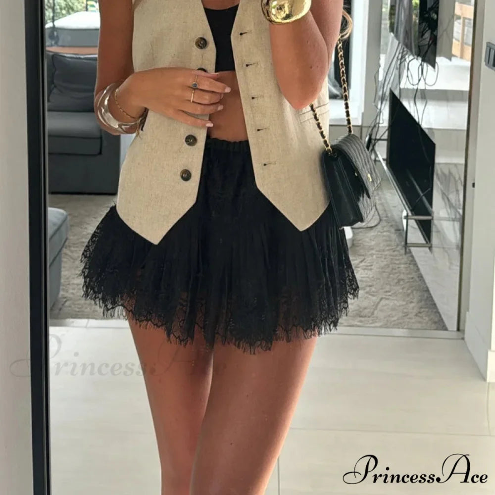 Tall Waist Folded Lace Skirt