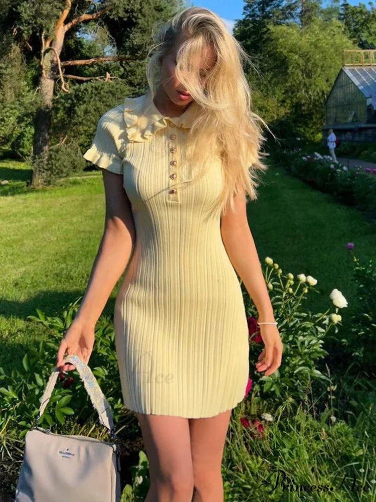 Tall-Waist Knitted Retro Mini Dress