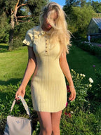 Tall-Waist Knitted Retro Mini Dress