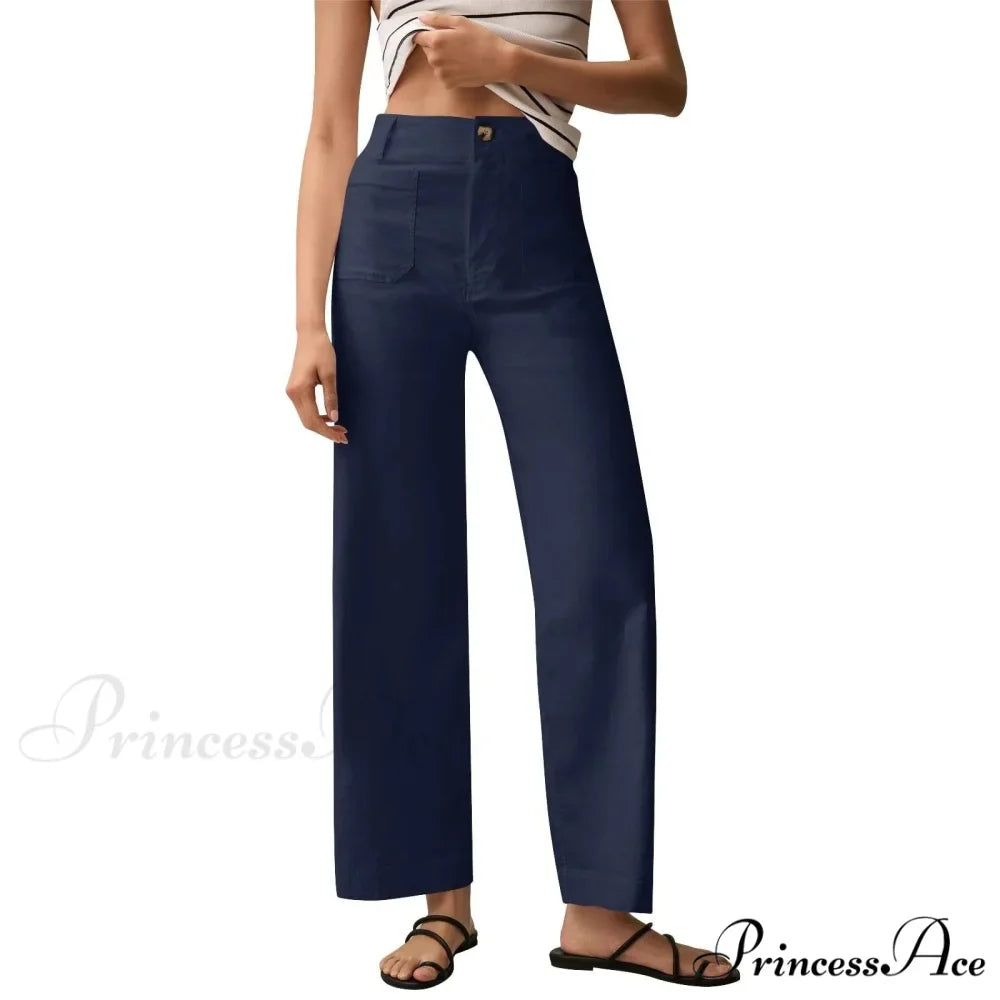 Tall Waist Patch Pocket Straight Trousers