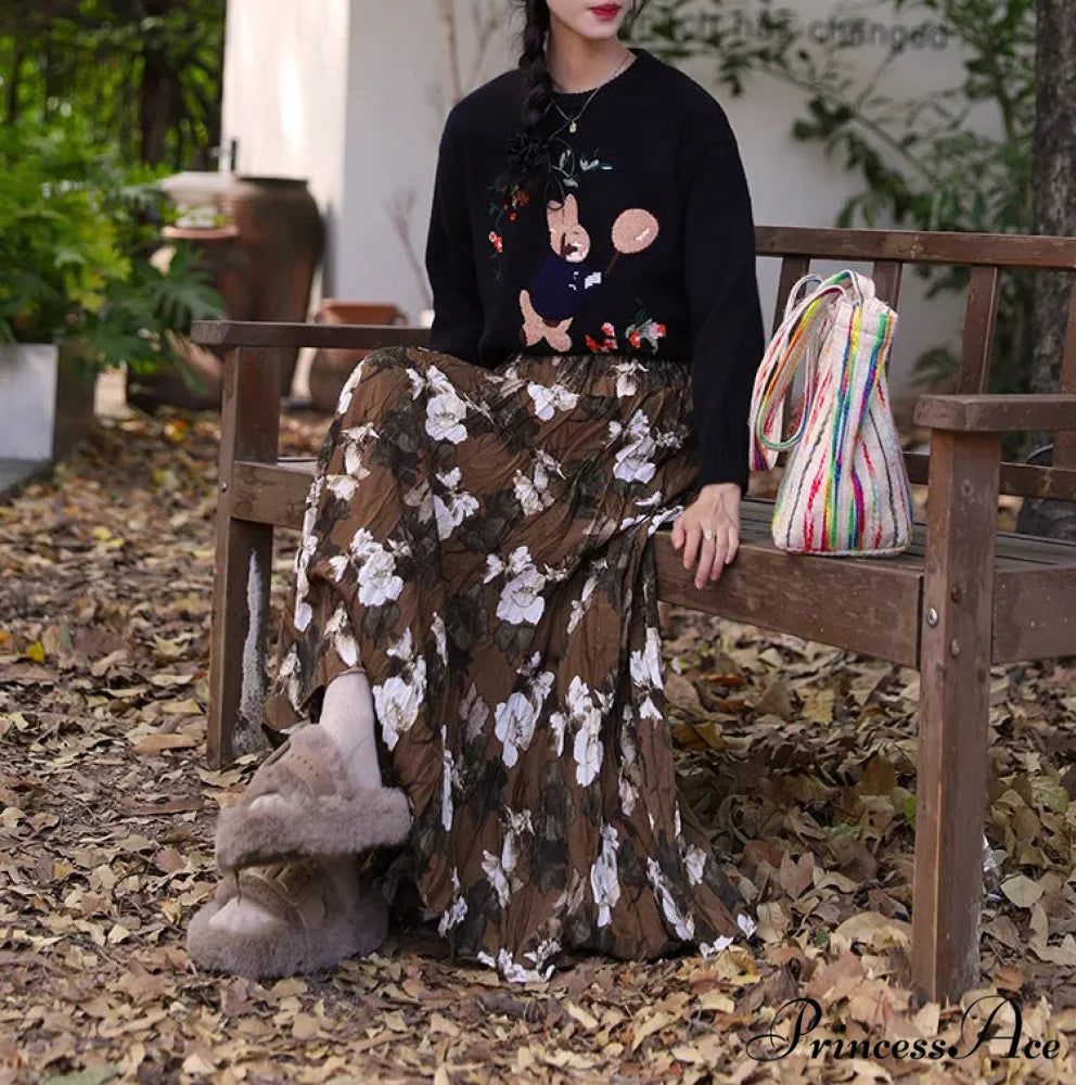 Tall Waist Pink Pendulum Skirt Bohemian Draped Pleated Retro Maxi