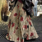 Tall Waist Pink Pendulum Skirt Bohemian Draped Pleated Retro Maxi