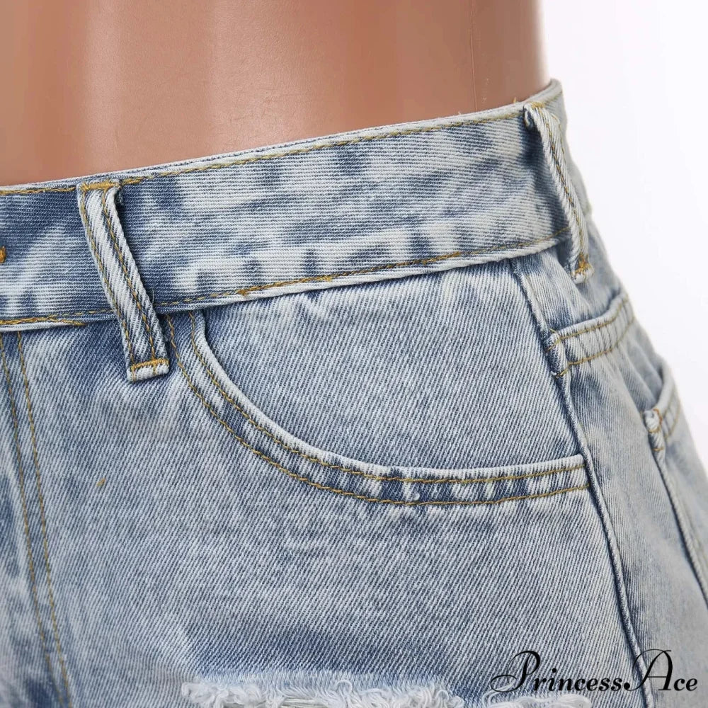 Tall-Waist Torn Cleansed Denim Short
