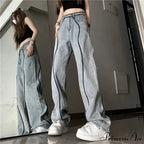 Tall Waisted Baggy Straight Denim Trousers