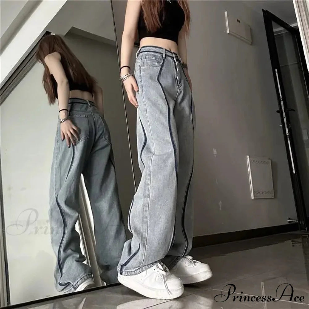 Tall Waisted Baggy Straight Denim Trousers