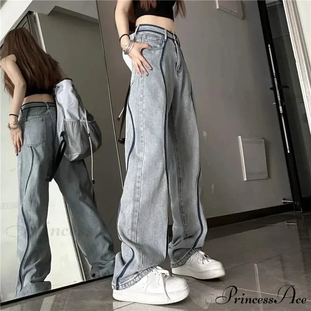 Tall Waisted Baggy Straight Denim Trousers