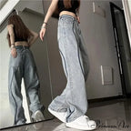 Tall Waisted Baggy Straight Denim Trousers