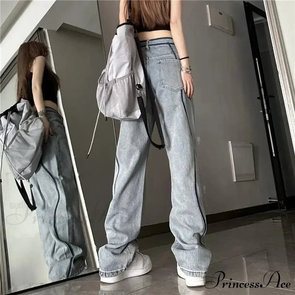 Tall Waisted Baggy Straight Denim Trousers