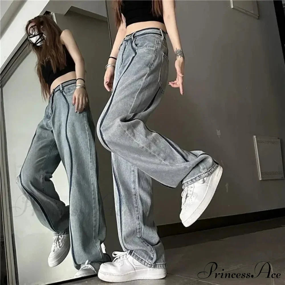Tall Waisted Baggy Straight Denim Trousers