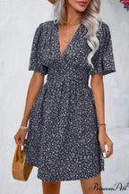 Tall Waisted V-neck Ruffled Floral Dress