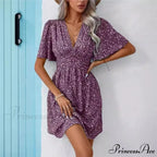 Tall Waisted V-neck Ruffled Floral Dress