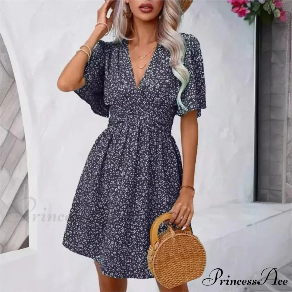 Tall Waisted V-neck Ruffled Floral Dress