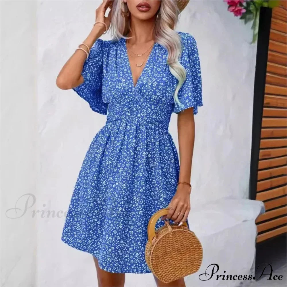 Tall Waisted V-neck Ruffled Floral Dress