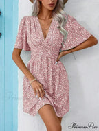 Tall Waisted V-neck Ruffled Floral Dress