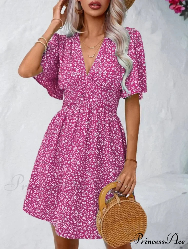 Tall Waisted V-neck Ruffled Floral Dress