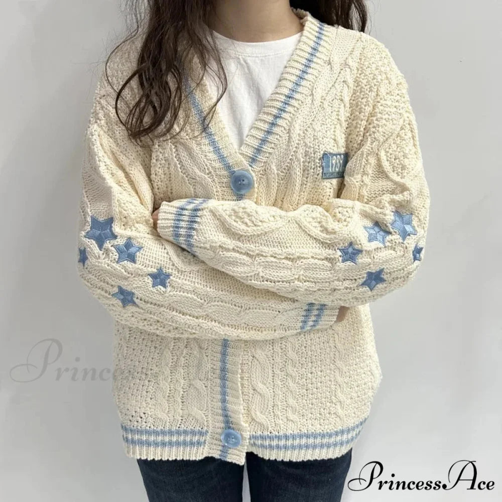 Tan Star V-neck Cardigan