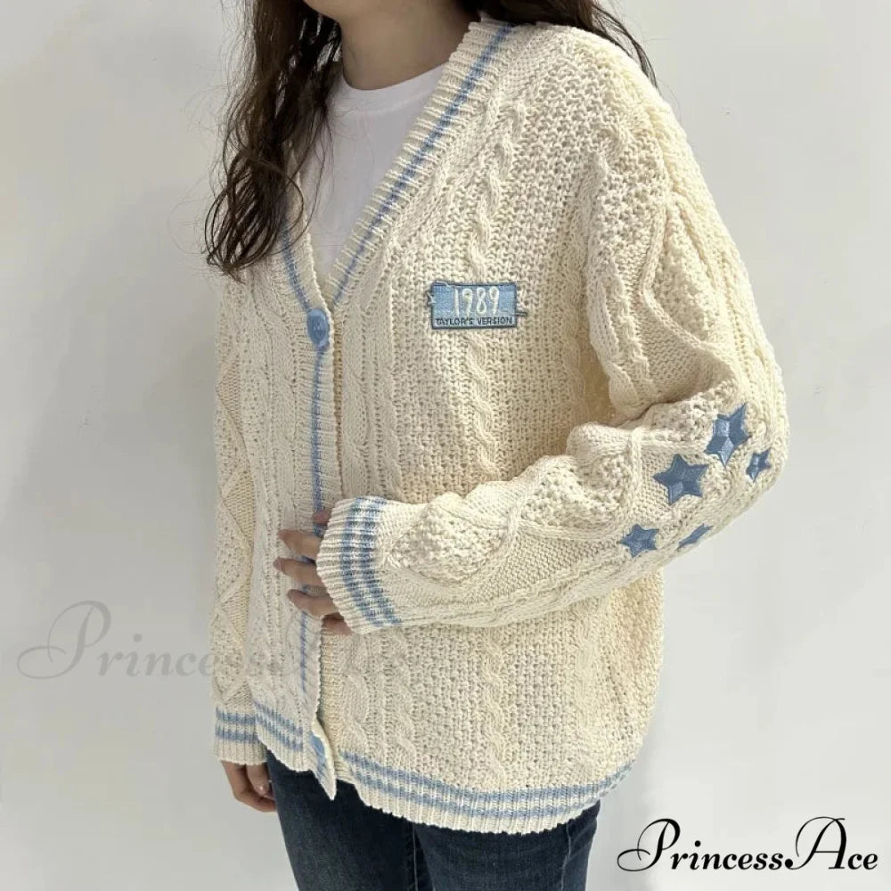 Tan Star V-neck Cardigan