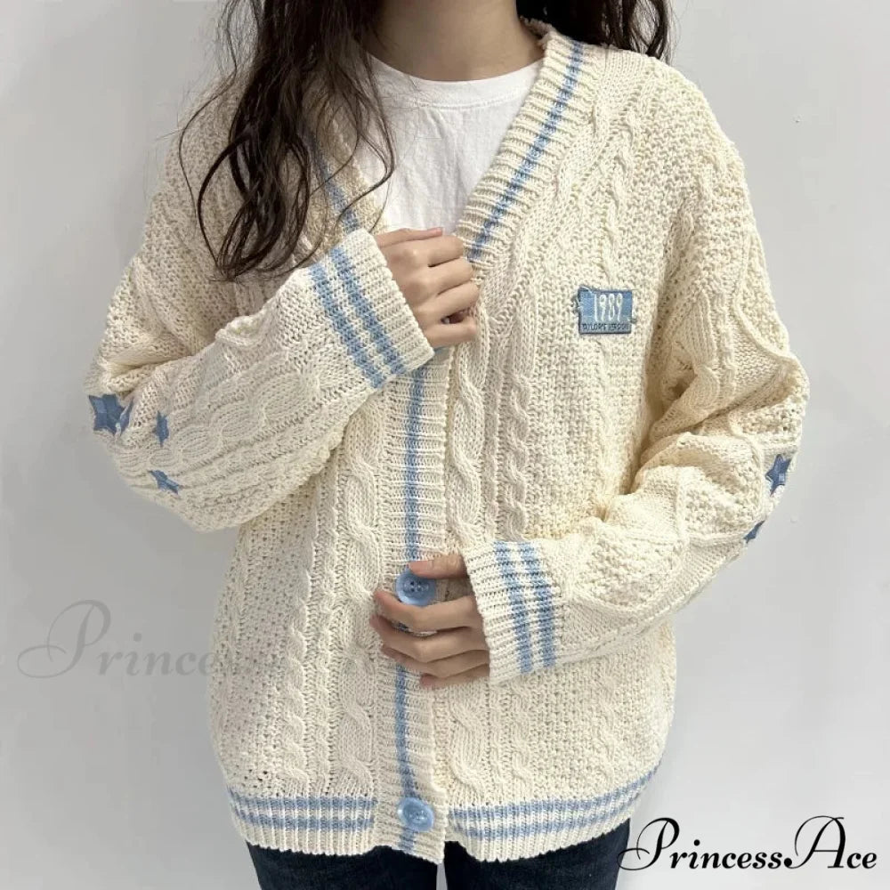 Tan Star V-neck Cardigan