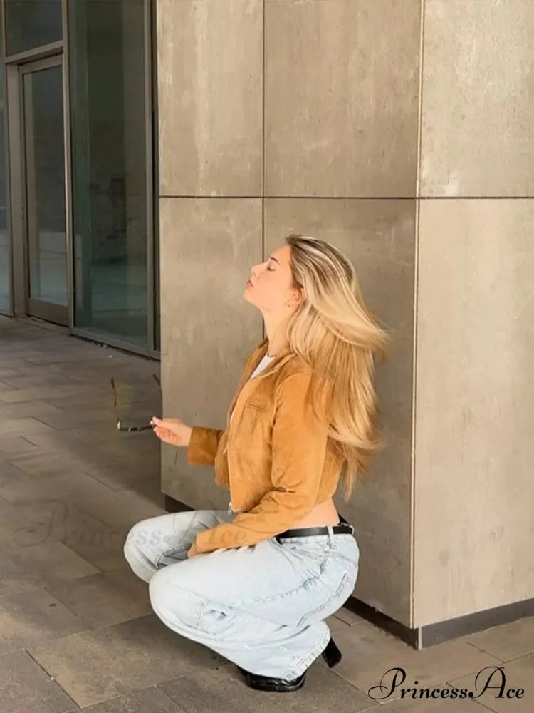 Tan Zip Fastener Nubuck Hide Jacket