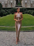 Tassel Shinny Halter Off Shoulder Party Dress