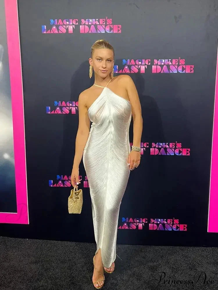 Tassel Shinny Halter Off Shoulder Party Dress